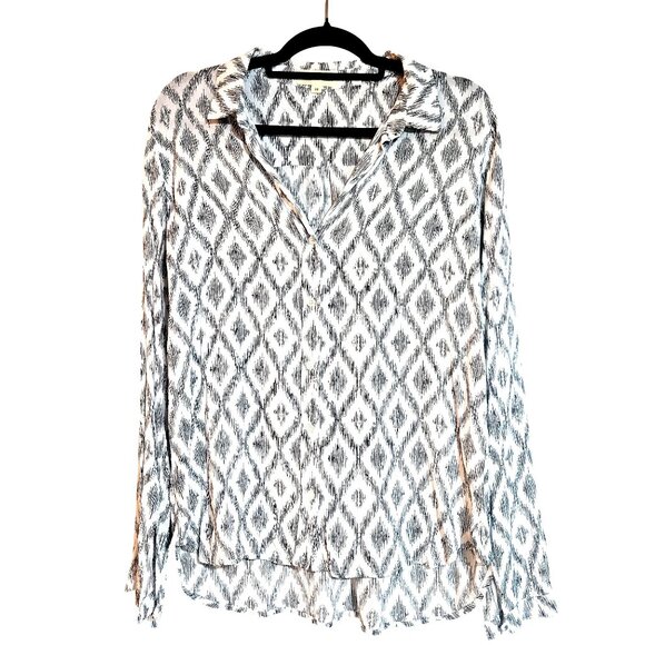 Cloth & Stone Button-Up Top Gray Diamond Print Size M Lightweight Boho Casual - Picture 2 of 11